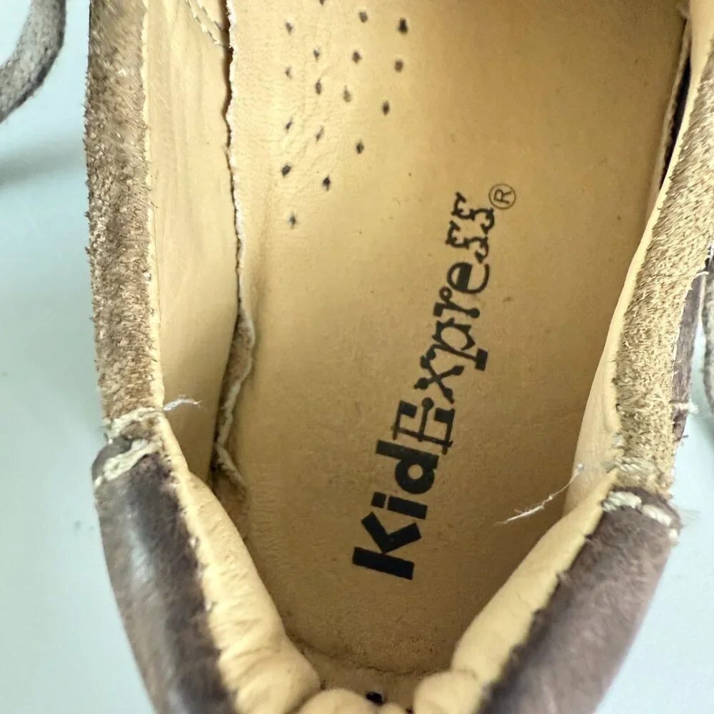 Kid Express Ryan Tan Nubuck and Dark Brown Leather Lace Up Shoes Sz 28 (11-11.5)